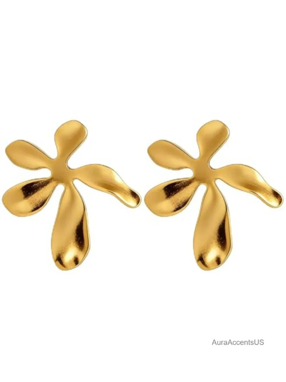 Dainty Flower Stud Earrings Hammered Textured Alloy Plated Wavy Edge Minimalist